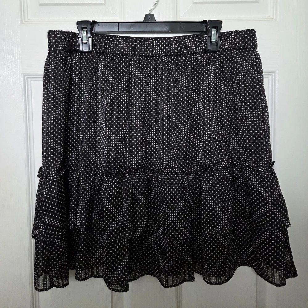J. Crew Factory Black & White Polka Dot A-Line Ruffle Tiered Party Skirt Large